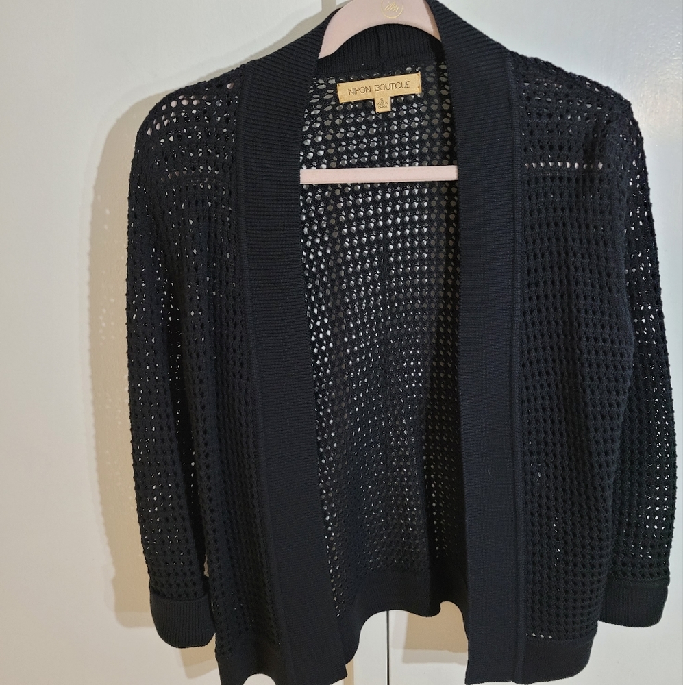 Nipon Boutique Crochet Look Knit Open Front Cardigan - size Small